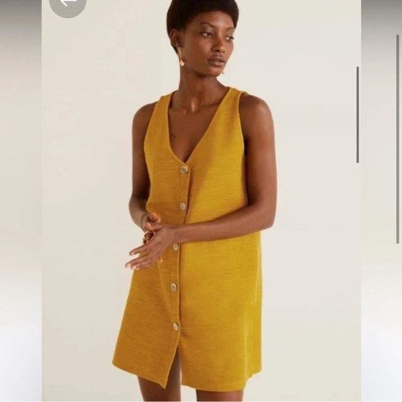 Mango Mustard Knit Mini Dress | Size M (6) | NWT | Button-Front Sundress - Picture 4 of 12